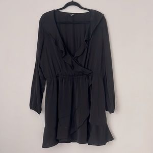Express Faux Wrap Black Ruffle Dress
